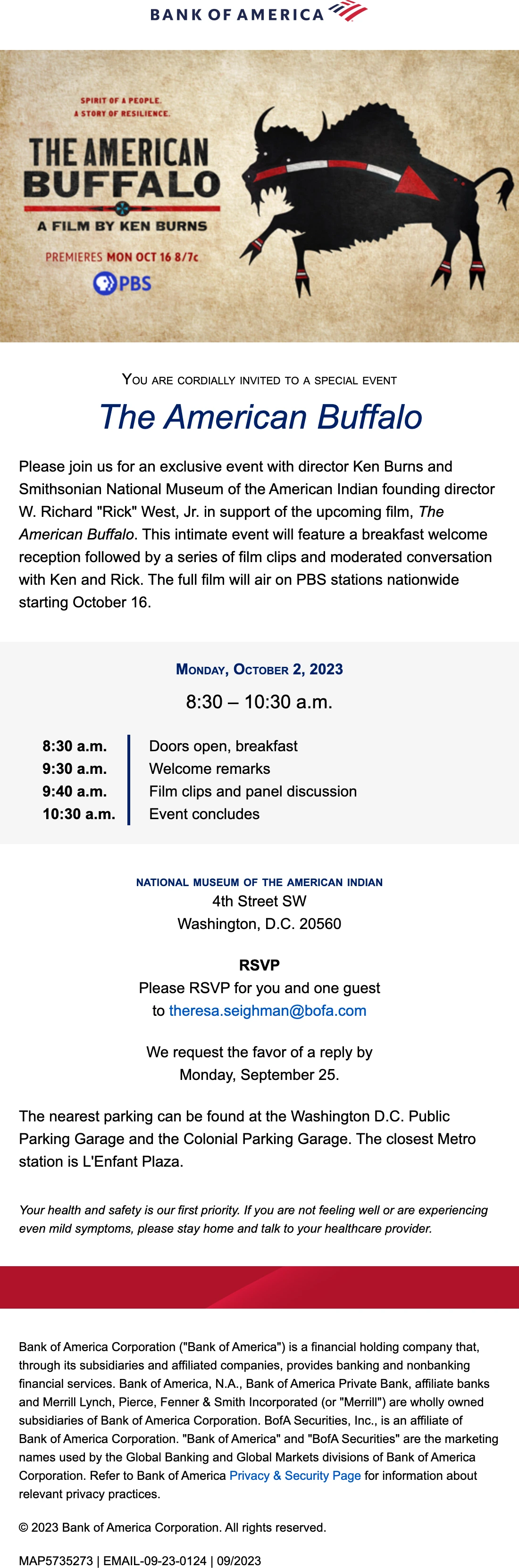 Bank of America email: The American Buffalo. Editorial client email built around a single story.