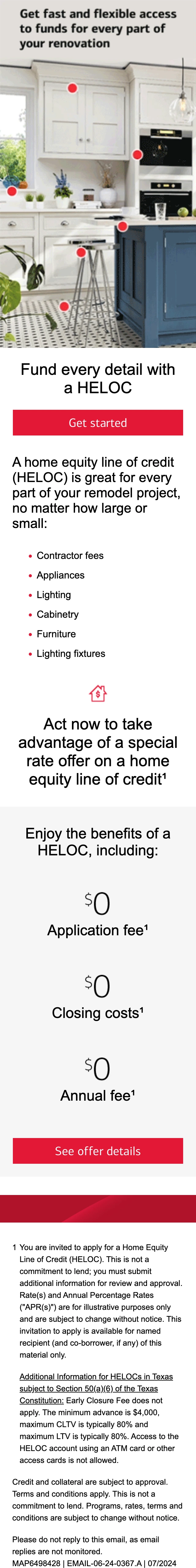 Mobile version of the Bank of America email HELOC renovation.