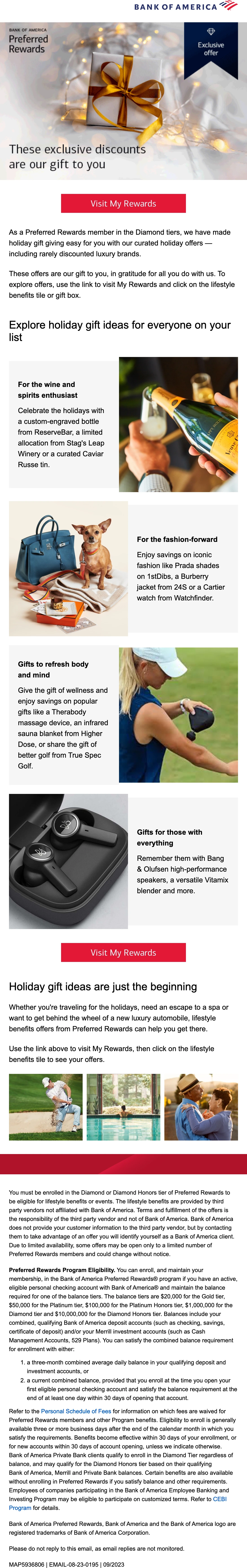 Bank of America email: Preferred Rewards: curated shopping. Exclusive discounts and gift ideas for Diamond tiers, completing the lifestyle-benefits series.