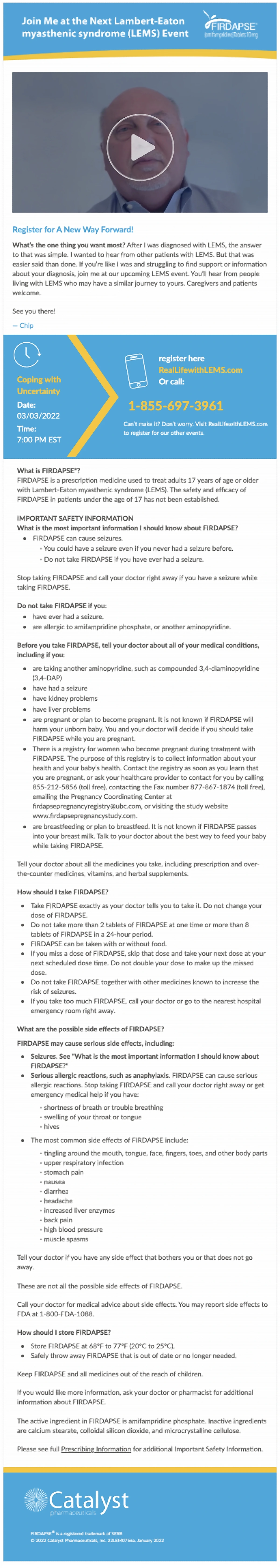 FIRDAPSE event invitation, a second ambassador version with a different video and personal note.