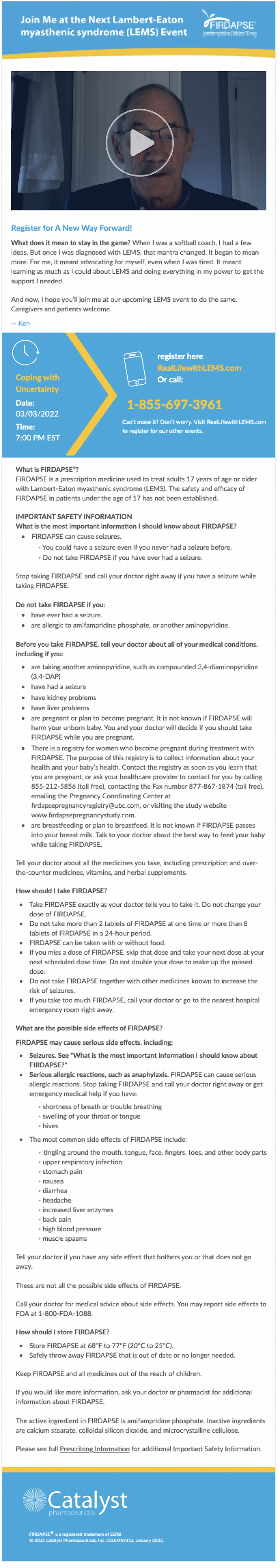 FIRDAPSE event invitation, a fourth ambassador version with a different video and personal note.